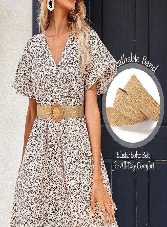 VONMELLI Straw Woven Stretchy Belt for Women Dresses, Wide Boho Elastic Brown Belts Braided Raffia Waist Belt, M - Image 5